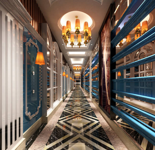 istock hotel floor, corridor, lobby. 3d render 1185753212