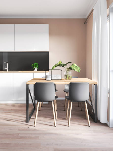 Minimalist kitchen and dining room