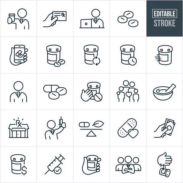 Vector illustration of Pharmacy Thin Line Icons - Editable Stroke