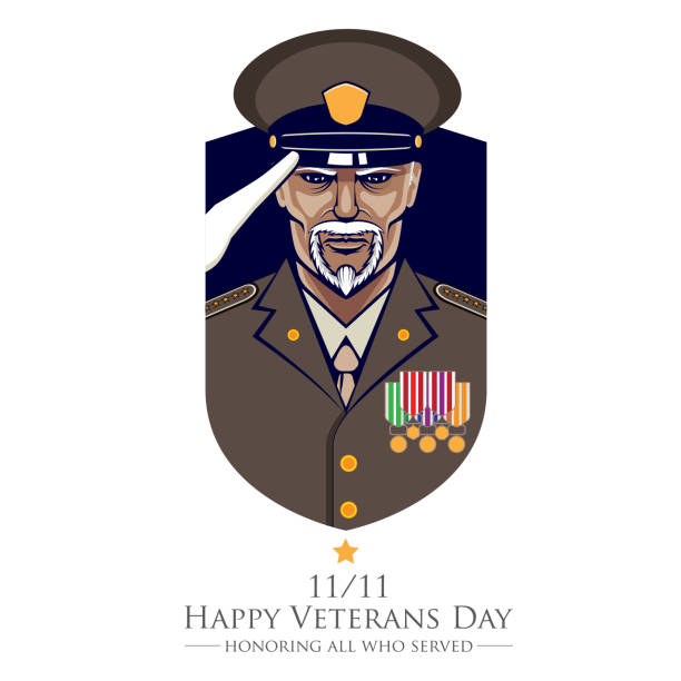 ilustraciones, imágenes clip art, dibujos animados e iconos de stock de saludos veteranos - veteran military armed forces saluting