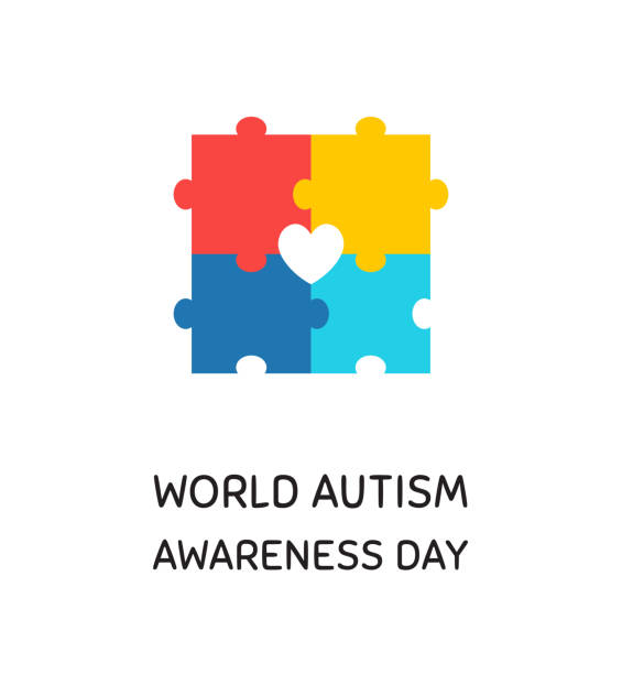 ilustrações, clipart, desenhos animados e ícones de elemento do projeto da bandeira do mês da consciência do autismo do mundo - design month part of puzzle