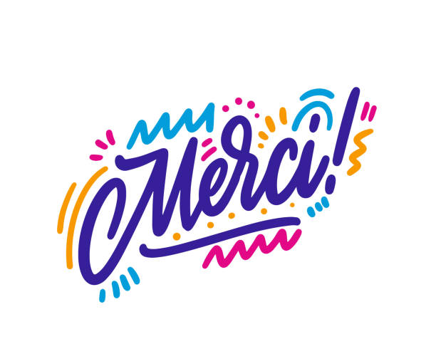 thank-01-02 Merci - thank you in French. Design print for sticker, banner, poster, magazines, cafe, greeting card. Vector illustration on background. grateful stock illustrations