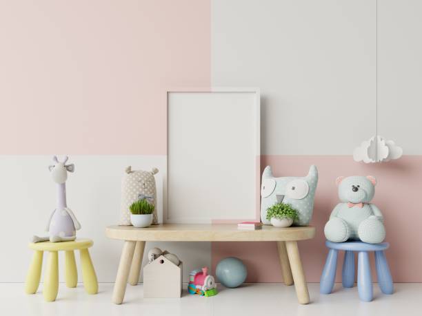 istock Mock up posters in child room interior. 1185768395