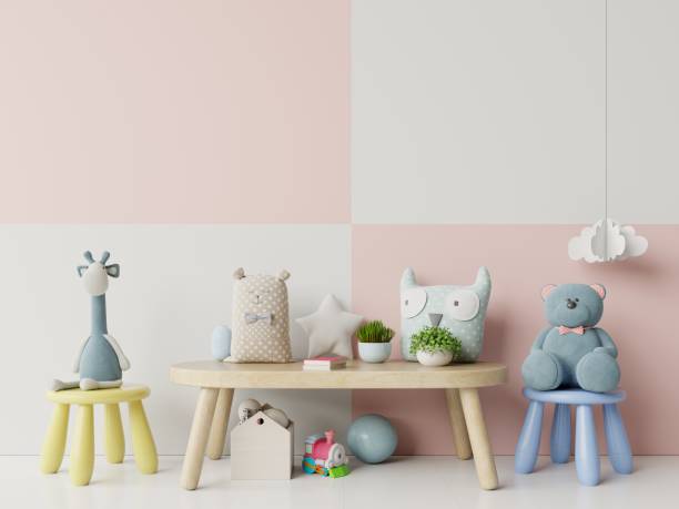 istock Mock up wall in child room interior. 1185768396