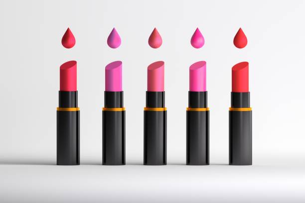 istock Set of five colorful lipsticks with dye drops 1185769140