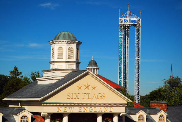 The entrance to the Six Flags Amusement Park stock photo