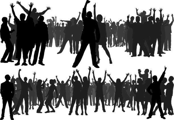 illustrazioni stock, clip art, cartoni animati e icone di tendenza di folla (tutte le persone sono complete e spostabili) - audience silhouette crowd people