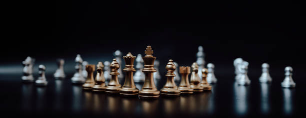 Panoramic image, Leader and success business competition concept. Chess board game strategy