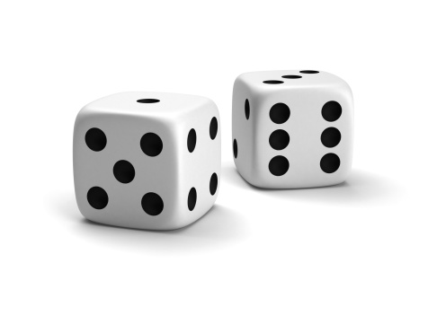 Rolling red casino dices, 3d rendered.