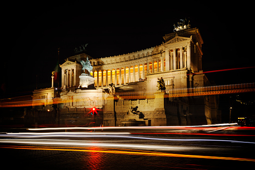 Long exposure and Night view of Altar Della Patria in Rome, Italy