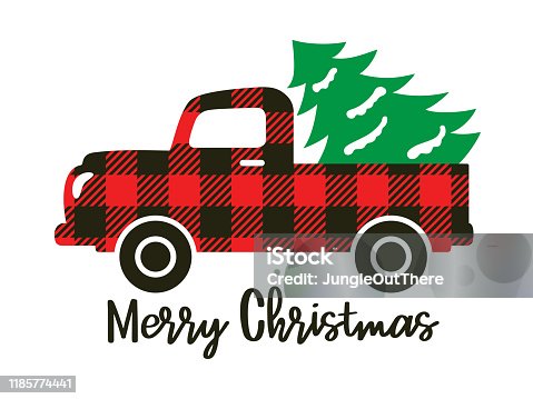 istock Buffalo Plaid Truck Carrying a Christmas Tree 1185774441