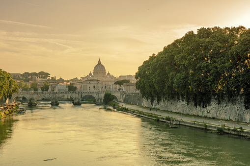 Rome cityscape with Tiber River and Ponte Sant'angelo