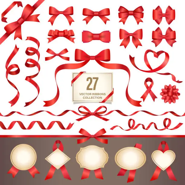 Vector illustration of Red Ribbons and labels Set, Vector Illustration