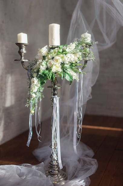 istock Romantic wedding flower bouquet with candlestick 1185777560