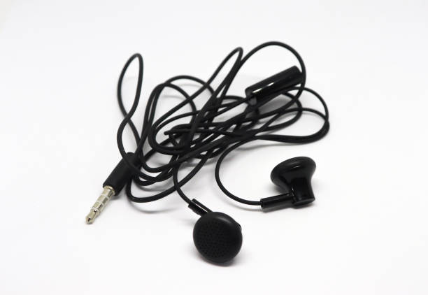 istock Beautiful Black Earphones Isolated on White background 1185780339