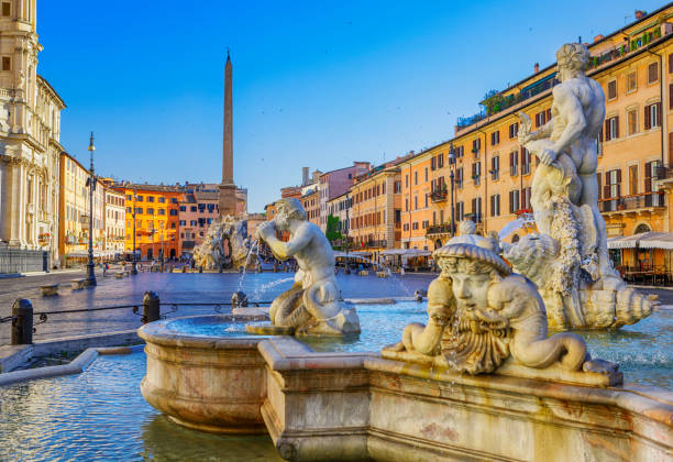 Fontana del Moro, Piazza Navona, Rome, Italy Fontana del Moro is a fountain located at the southern end of the Piazza Navona in Rome, Italy. fontana del moro stock pictures, royalty-free photos & images