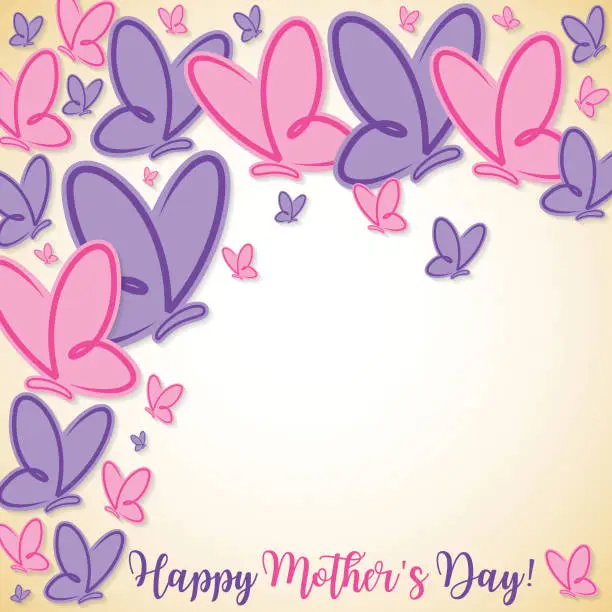 Vector illustration of Happy Mother's Day butterfly card in vector format.