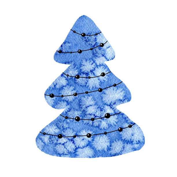 istock Tree Christmas silhouette isolated on white background. Abstract collage with a frosty closeup pattern. Hand drawn watercolor illustration for festive New Year 2020 design and Christmas products. 1185788683