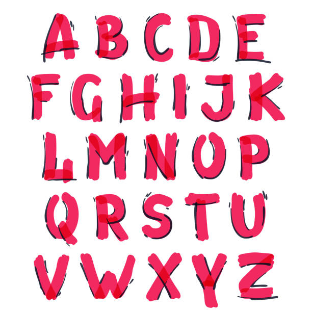 алфавит, рукописный с войлоком-наконечником пера. - fruit vector typescript illustration and painting stock illustrations