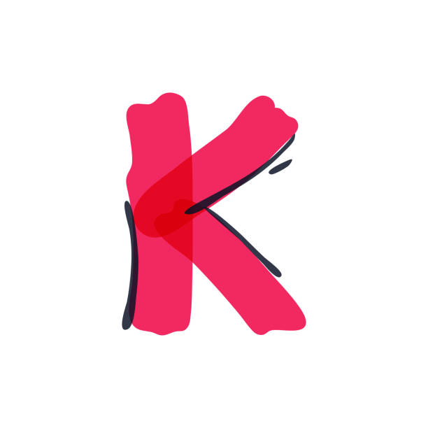 логотип буквы k, рукописный с войлоком-наконечником пера. - letter k painting red paint stock illustrations