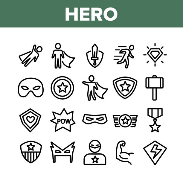 ilustrații de stoc cu super hero colectia elemente icoane set vector - supererou