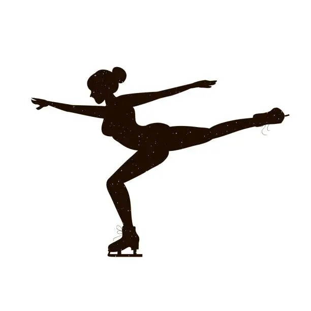 Vector illustration of Black woman silhouette of figure skater on a white background. Ice skating. Winter sport time.