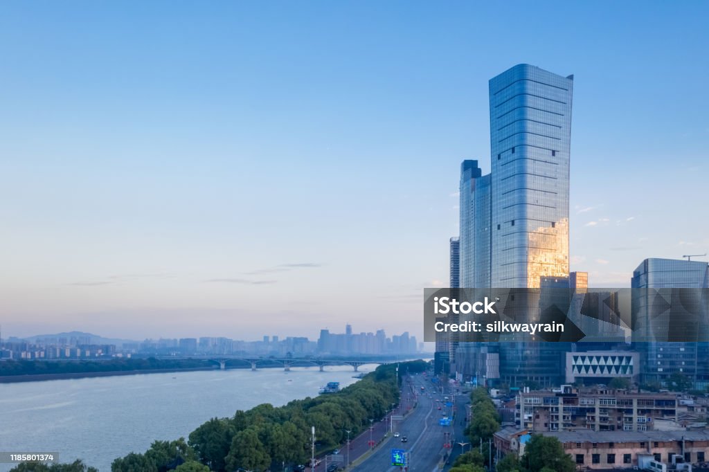 modern building by the xiangjiang river in early morning modern building by the xiangjiang river in early morning, beautiful changsha cityscape, hunan province, China Changsha Stock Photo