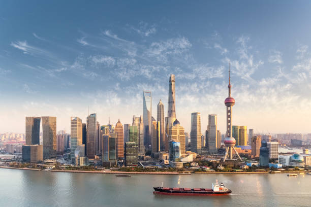 beautiful shanghai skyline at dusk
