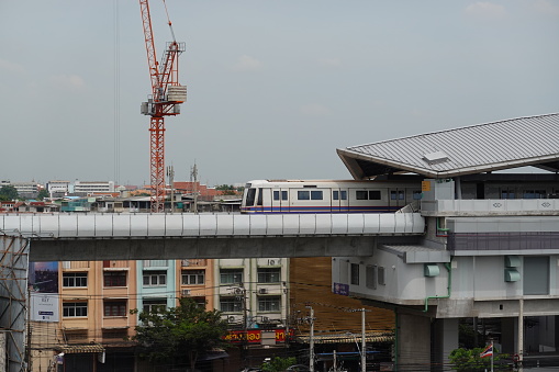 Bangkok, Thailand - October 20, 2019: A MRT Skytrain at bang phai station. MRT skytrain is the Bangkok Mass Transit System