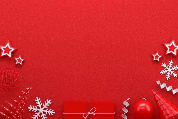 ornements de noel 3d sur fond rouge, concept de nouvel an - gift box three dimensional shape box blank photos et images de collection