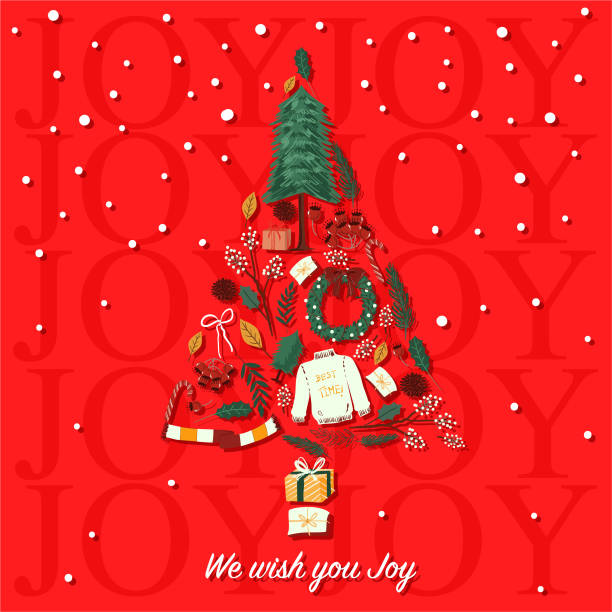 istock Christmas elements in mistletoestree  snowflake happy celebrate mood for seasonal and all graphic type on red backdground color 1185803929