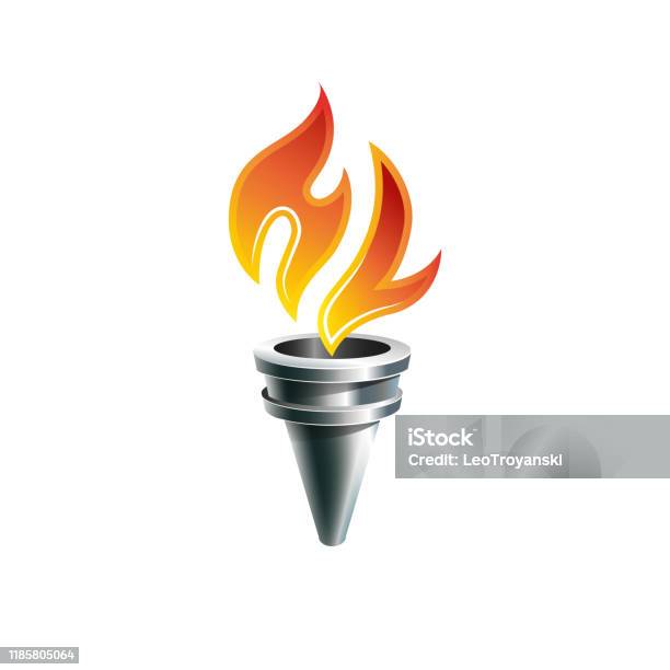 Icon Api Obor Vektor Obor Logam Realistis Dengan Api Konsep Ikon Hl Dalam Siluet Api ...
