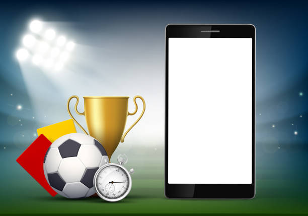 足球場上空白的白色螢幕的智慧手機 - online fußball 幅插畫檔、美工圖案、卡通及圖標