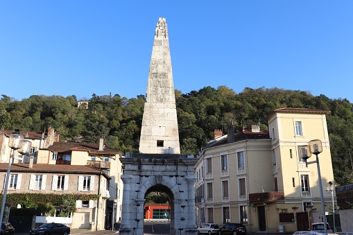 The pyramid of the Roman circus of the City of Vienne - Department Isère - France - It measures 15.5 meters high and its shape reminiscent of an obelisk