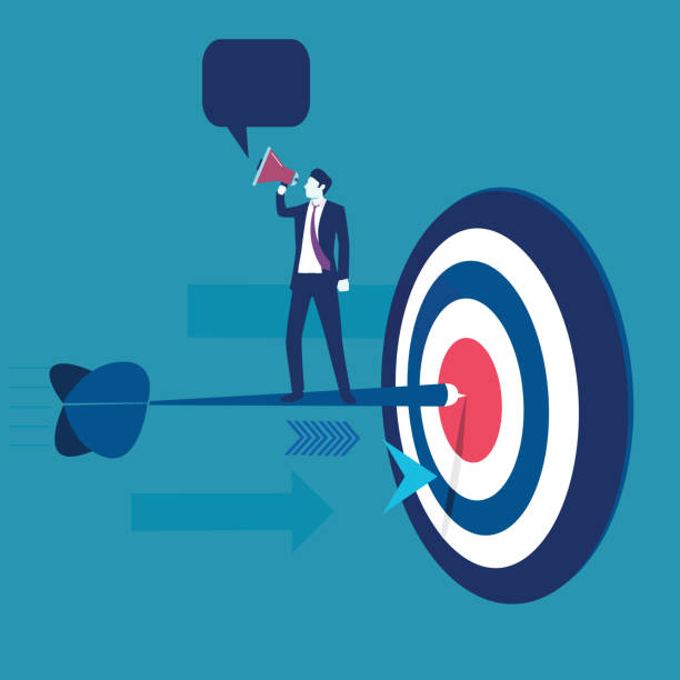 istock Businessman going to target with arrow, vector illustration. achieving success.ok - flat success business concept 1185809149