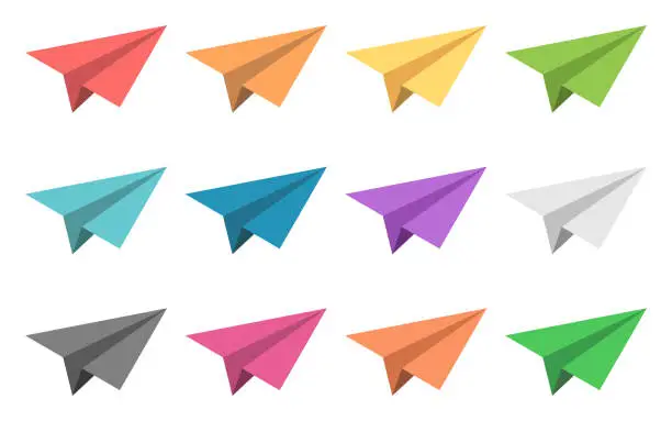 Vector illustration of Multicolor paper planes set