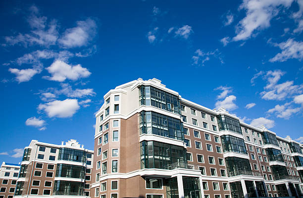 new multi-story apartment stock photo