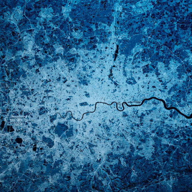 london england 3d render blue top view feb 2019 - thames river imagens e fotografias de stock