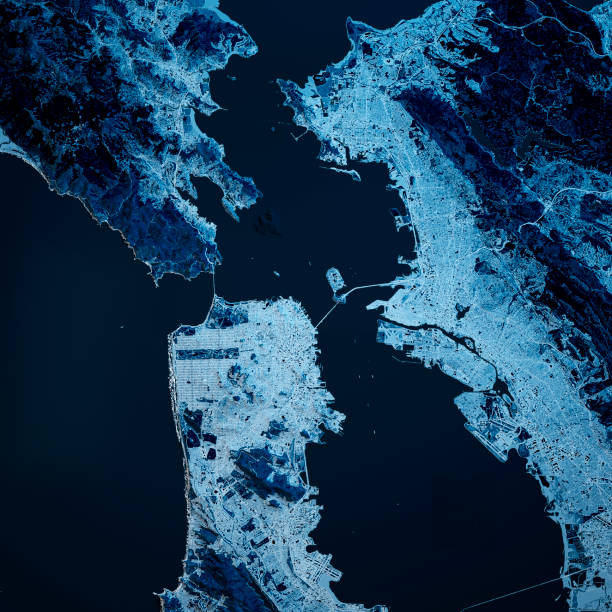 샌프란시스코 캘리포니아 3d 렌더 블루 탑 뷰 4월 2019 - map san francisco bay area california cartography 뉴스 사진 이미지