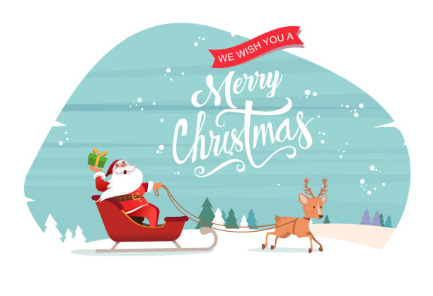 санта-клаус с оленями - sleigh stock illustrations
