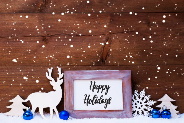 istock Frame, Blue Ball, Tree, Snow, Snowflakes, Calligraphy Happy Holidays 1185828231
