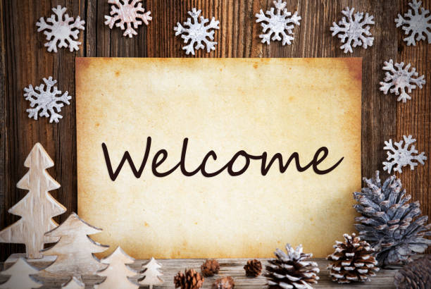 istock Old Paper With Christmas Decoration, Text Welcome 1185830022