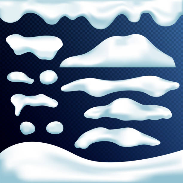 istock Vector set of snow caps, icicles, snowballs and snowdrift isolated on transparent background. Vector illustration. Winter decorations. Game art elements. Christmas, snow texture, white elements. 1185842390