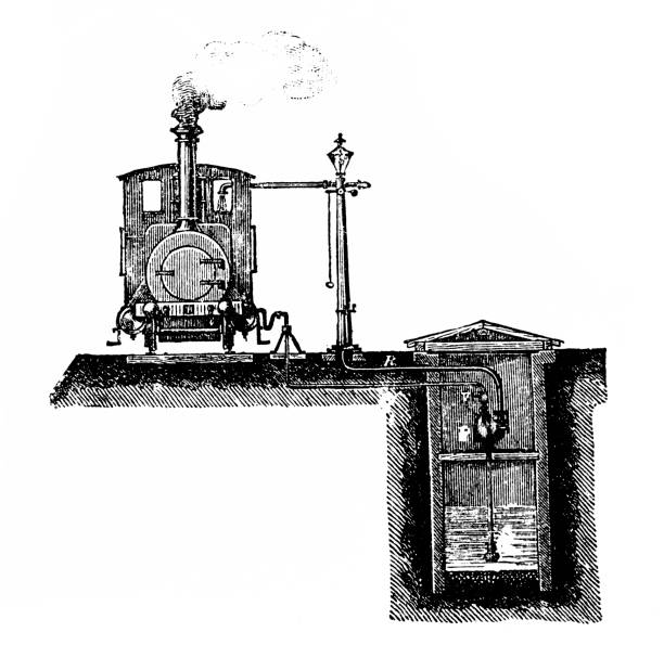 Körting injector pumps , used at railway stations Illustration of a Car mounted Körting injector pumps , used for watering and drainage piston diagram stock illustrations