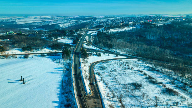 istock Aerial or top view from a drone on a highway 1185845005