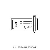 istock Bank Check Icon with Editable Stroke and Pixel Perfect. 1185845332