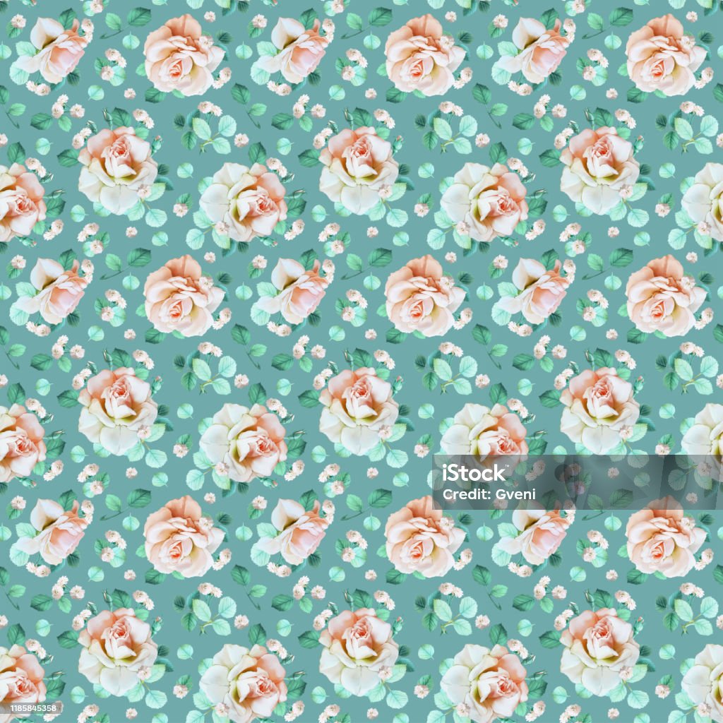 Cream Roses Vector Cream Roses Pattern Stock Illustration - Download Image Now - Abstract ...