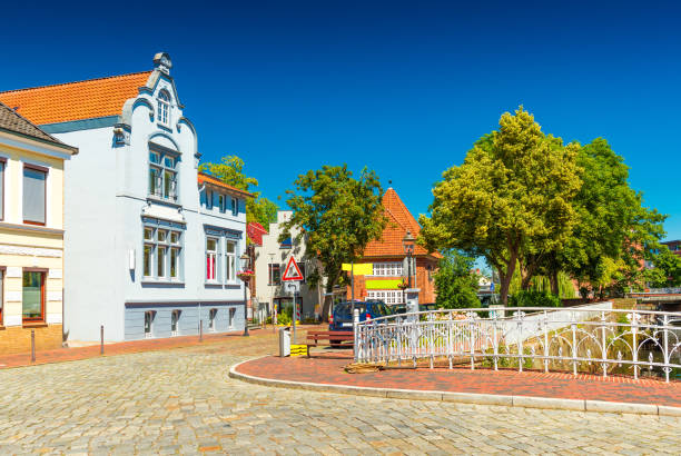 View of a street in Buxtehude, a small German town stock photo
