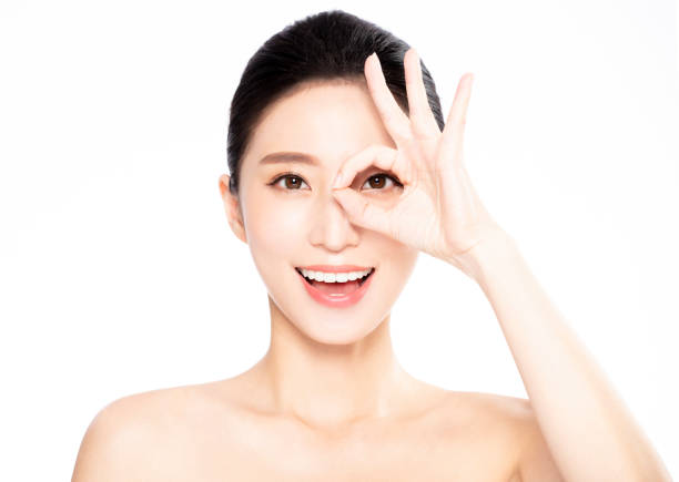Closeup of Smiling beauty  Making look Gesture