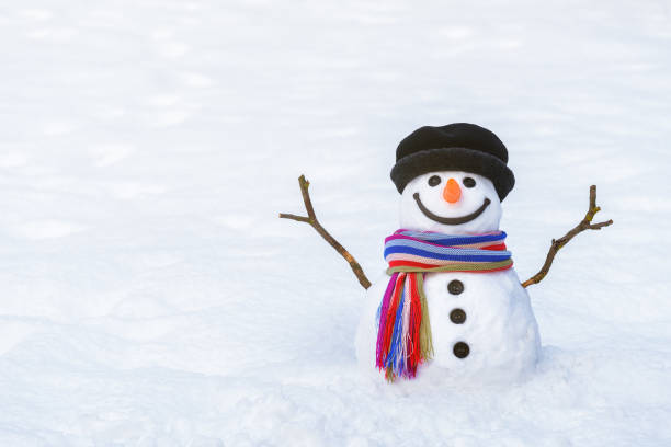 istock Funny winter card with a smiling snowman 1185852465